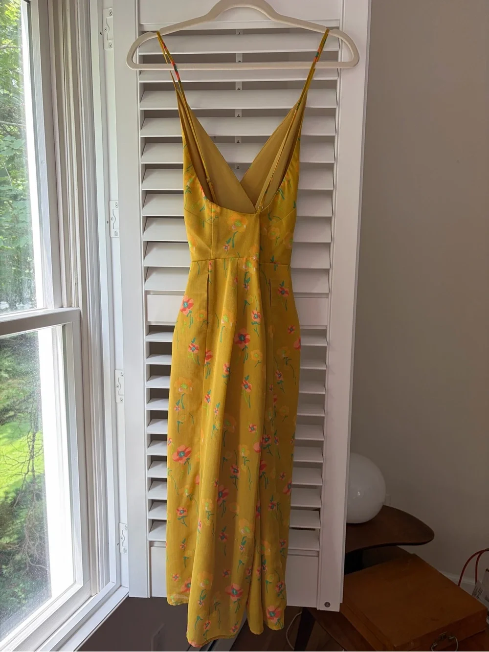 Yellow Floral Spaghetti-Strap Wrap Midi Dress